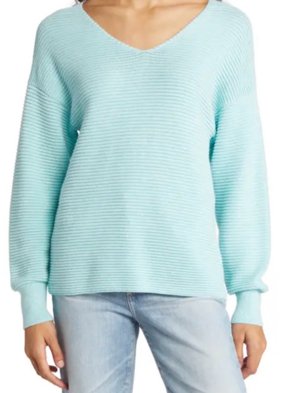 Tommy Bahama V-Neck Ribbed Sweater in Light Aqua